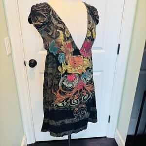 Anthropologie Black and Multicolor Mini Dress